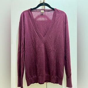 Vintage J Crew silk & cashmere burgundy V neck pullover